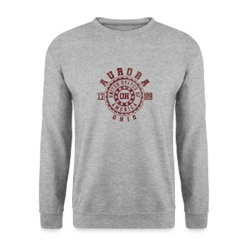 Aurora OH | Ohio Souvenir & Geschenk - Unisex Pullover - Weißgrau meliert - Vorne - Alina (178cm) & Michal (187cm)