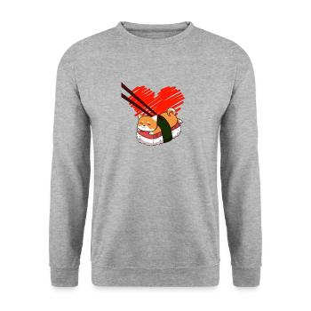 Shiba Inu Hund Sushi Japan Akita I Geschenk - Unisex Pullover - Weißgrau meliert - Vorne - Alina (178cm) & Michal (187cm)