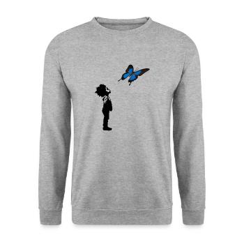 Der Junge und der Schmetterling - Unisex Pullover - Weißgrau meliert - Vorne - Alina (178cm) & Michal (187cm)
