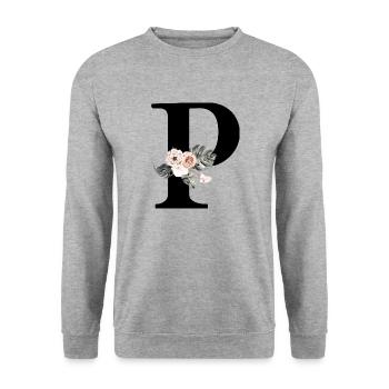 Lettre p floral tropical - Sweat-shirt Unisexe - gris chiné - Devant - Alina (178cm) & Michal (187cm)