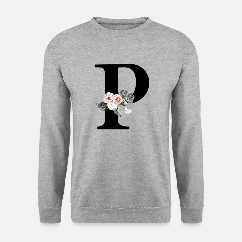 Tropischer Blumenbuchstabe P - Unisex Pullover - Weißgrau meliert