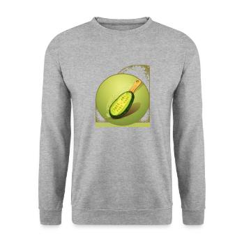 In Scheiben geschnittene Gurke als Pickleball-Paddel kreativer Humor - Unisex Pullover - Weißgrau meliert - Vorne - Alina (178cm) & Michal (187cm)