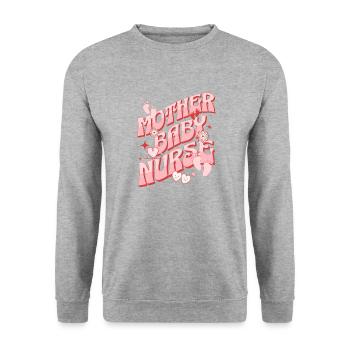 Mother Baby Nurse Postpartum Groovy Mom Nursing - Unisex Sweatshirt - salt & pepper - Front - Alina (178cm) & Michal (187cm)
