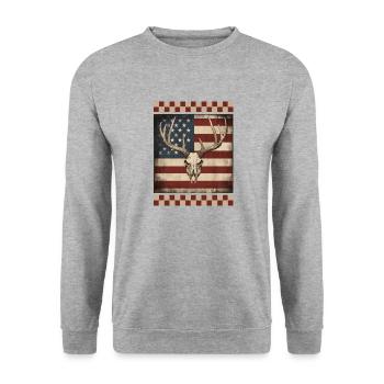 Bois de cerf rayures en détresse drapeau américain bleu marine Camo - Sweat-shirt Unisexe - gris chiné - Devant - Alina (178cm) & Michal (187cm)