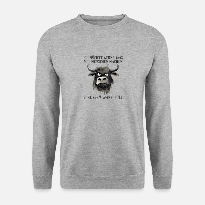 Ich möchte gerne was mit Menschen machen, schubsen - Unisex Pullover - Weißgrau meliert