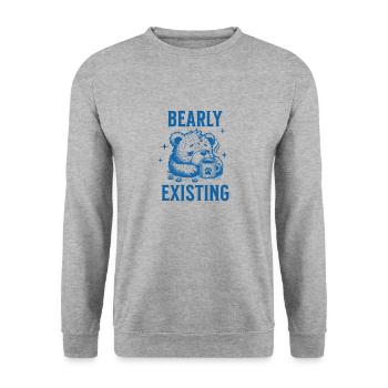 Bearly Existing | bear with a coffee - Unisex Sweatshirt - salt & pepper - Front - Alina (178cm) & Michal (187cm)