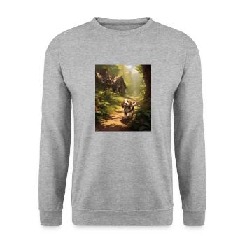Beagle Hund Wald Cottagecore Discovery Herren Damen - Unisex Pullover - Weißgrau meliert - Vorne - Alina (178cm) & Michal (187cm)