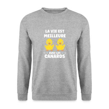 humour canard - Sweat-shirt Unisexe - gris chiné - Devant - Alina (178cm) & Michal (187cm)