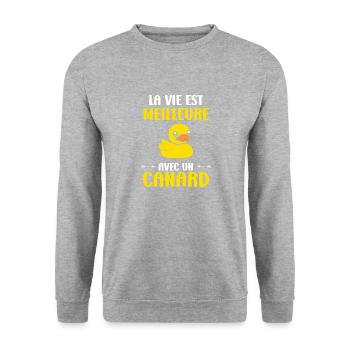 humour canard - Sweat-shirt Unisexe - gris chiné - Devant - Alina (178cm) & Michal (187cm)