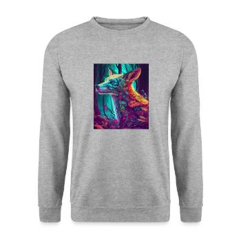 Kleiner Fuchs im neonfarbigen Blättermeer - Unisex Pullover - Weißgrau meliert - Vorne - Alina (178cm) & Michal (187cm)