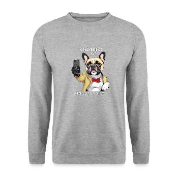 HUND SMARTPHONE SCHÖNHEIT IST EIN FOTO WERT - Unisex Pullover - Weißgrau meliert - Vorne - Alina (178cm) & Michal (187cm)