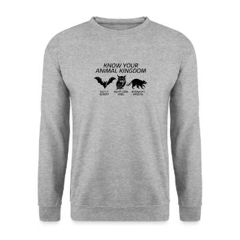 Chemise d’animal, connaissez votre règne animal hibou chauve-souris - Sweat-shirt Unisexe - gris chiné - Devant - Alina (178cm) & Michal (187cm)