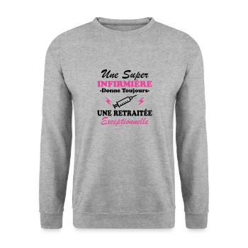 Pensionierte Krankenschwester Humor Ruhestandsgeschenk - Unisex Pullover - Weißgrau meliert - Vorne - Alina (178cm) & Michal (187cm)