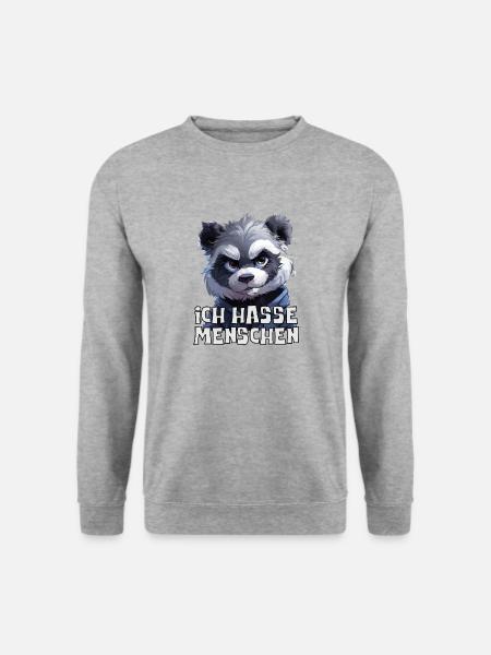 Lustiger Panda Bär mit Spruch ich hasse Menschen - Unisex Pullover - Weißgrau meliert