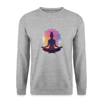 Silence dans la pose : une silhouette de yoga avec Manda - Sweat-shirt Unisexe - gris chiné - Devant - Alina (178cm) & Michal (187cm)