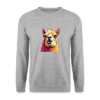 Alpaca in Pop Art - Unisex Sweatshirt - salt & pepper - Front - Alina (178cm) & Michal (187cm)