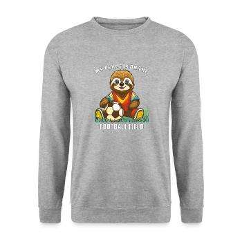 SLOTH MY PLACE IS ON THE FOOTBALL FIELD - Unisex Sweatshirt - salt & pepper - Front - Alina (178cm) & Michal (187cm)