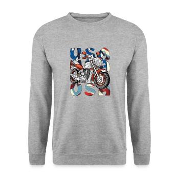 MOTORRAD USA - Unisex Pullover - Weißgrau meliert - Vorne - Alina (178cm) & Michal (187cm)