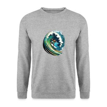 Surfer on a big wave in a 2D illustration - Unisex Sweatshirt - salt & pepper - Front - Alina (178cm) & Michal (187cm)