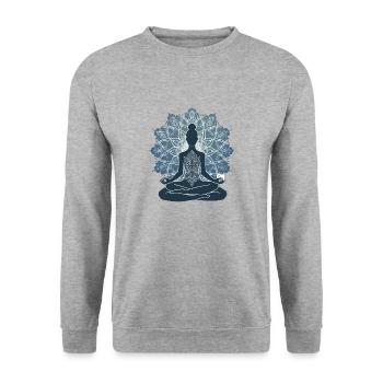 Le silence du yoga : une silhouette en pose avec M - Sweat-shirt Unisexe - gris chiné - Devant - Alina (178cm) & Michal (187cm)