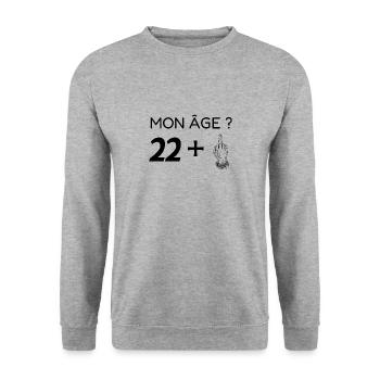 mon âge 23 - Sweat-shirt Unisexe - gris chiné - Devant - Alina (178cm) & Michal (187cm)