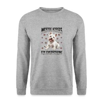 Westie West Highland White Terrier Race de chien - Sweat-shirt Unisexe - gris chiné - Devant - Alina (178cm) & Michal (187cm)