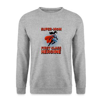 Super-Mom first class heroine - Unisex Sweatshirt - salt & pepper - Front - Alina (178cm) & Michal (187cm)