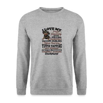 Dachshund Doxie Wiener Dog Breed - Unisex Pullover - Weißgrau meliert - Vorne - Alina (178cm) & Michal (187cm)