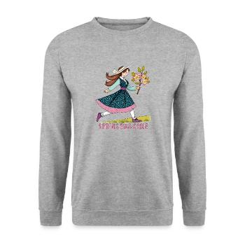 KIND SPRING HAS COME - Unisex Pullover - Weißgrau meliert - Vorne - Alina (178cm) & Michal (187cm)