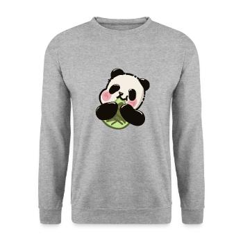 Süßer Panda – Bambus Snack - Unisex Pullover - Weißgrau meliert - Vorne - Alina (178cm) & Michal (187cm)