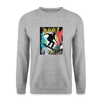 2001 SKAETER Born in the best year - Unisex Pullover - Weißgrau meliert - Vorne - Alina (178cm) & Michal (187cm)