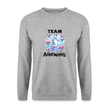 Funny Narwhal Jellyfish Animal Team Narwhal - Unisex Pullover - Weißgrau meliert - Vorne - Alina (178cm) & Michal (187cm)