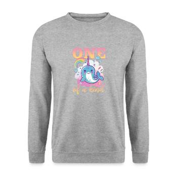 Funny Narwhal Animal One Of A Kind - Unisex Pullover - Weißgrau meliert - Vorne - Alina (178cm) & Michal (187cm)