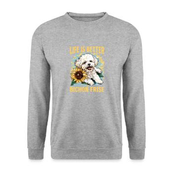 Bichon Frise Dog Breed Life is Better - Unisex Pullover - Weißgrau meliert - Vorne - Alina (178cm) & Michal (187cm)