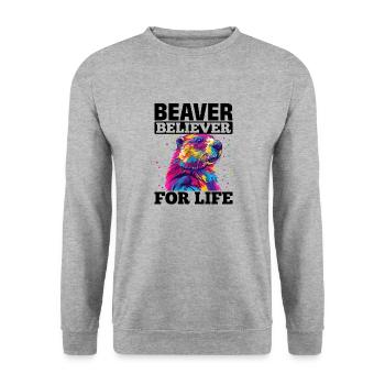 Funny Beaver Animal Beaver believer for life - Unisex Pullover - Weißgrau meliert - Vorne - Alina (178cm) & Michal (187cm)