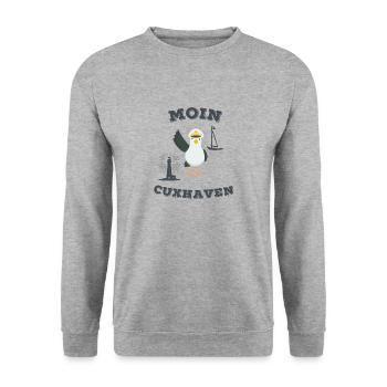 Cuxhaven Nordsee Moin lustige Matrosen Möwe See - Unisex Pullover - Weißgrau meliert - Vorne - Alina (178cm) & Michal (187cm)