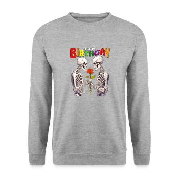 SKELETON HAPPY BIRTHGAY - Unisex Sweatshirt - salt & pepper - Front - Alina (178cm) & Michal (187cm)