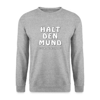 HALT DEN MUND - Unisex Pullover - Weißgrau meliert - Vorne - Alina (178cm) & Michal (187cm)