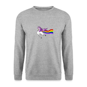 Lustiges Einhorn Regenbogen Magisches Furzen Rosa Einhorn - Unisex Pullover - Weißgrau meliert - Vorne - Alina (178cm) & Michal (187cm)