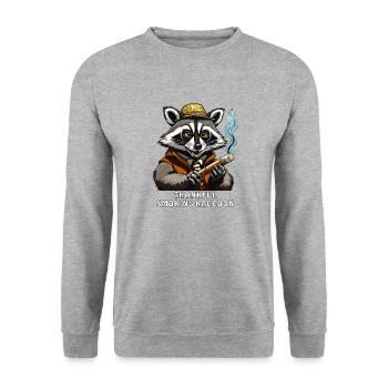 WASCHBÄR JOINT THANKFUL SMOKING RACCOON - Unisex Pullover - Weißgrau meliert - Vorne - Alina (178cm) & Michal (187cm)