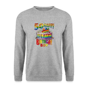 TORTE 50 HAPPY BIRTHGAY BOY - Unisex Sweatshirt - salt & pepper - Front - Alina (178cm) & Michal (187cm)