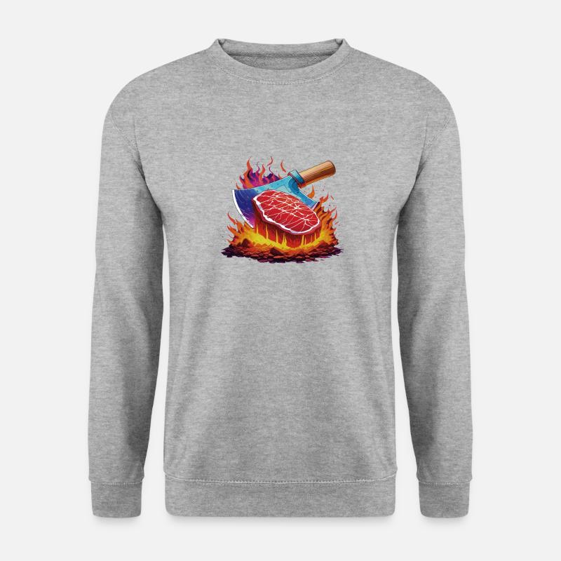 STEAK FEUER - Unisex Pullover - Weißgrau meliert