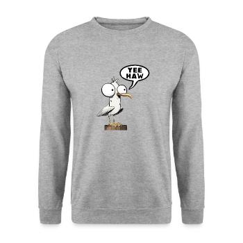 Spruch - Sprüche Wild West Cowboy Cowboy Yeehaw - Unisex Pullover - Weißgrau meliert - Vorne - Alina (178cm) & Michal (187cm)
