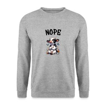 Kuh Spruch Nope für Jungen und Mädchen - Unisex Pullover - Weißgrau meliert - Vorne - Alina (178cm) & Michal (187cm)