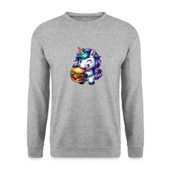Hamburger Cheeseburger licorne - Sweat-shirt Unisexe - gris chiné - Devant - Alina (178cm) & Michal (187cm)
