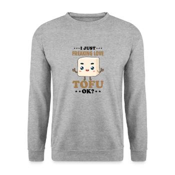 Vegan Vegetarier Design für einen Tofu Fan - Unisex Pullover - Weißgrau meliert - Vorne - Alina (178cm) & Michal (187cm)