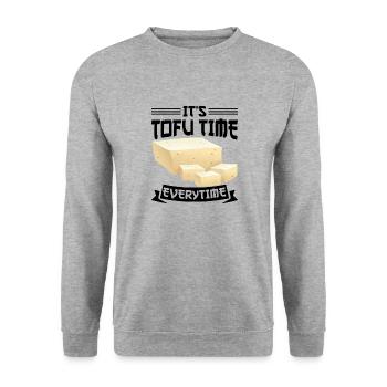 Vegan Vegetarier Design für einen Tofu Fan - Unisex Pullover - Weißgrau meliert - Vorne - Alina (178cm) & Michal (187cm)