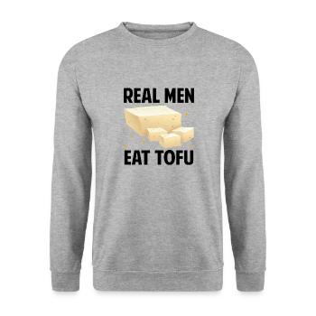 Vegan Vegetarier Design für einen Tofu Fan - Unisex Pullover - Weißgrau meliert - Vorne - Alina (178cm) & Michal (187cm)