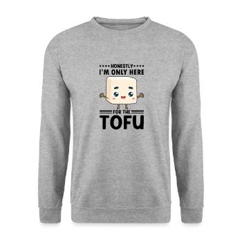 Vegan Vegetarier Design für einen Tofu Fan - Unisex Pullover - Weißgrau meliert - Vorne - Alina (178cm) & Michal (187cm)