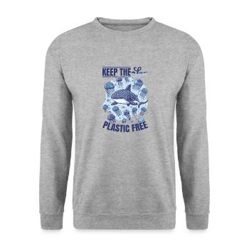 Funny Whale Shark Animal Keep the sea plastic free - Unisex Pullover - Weißgrau meliert - Vorne - Alina (178cm) & Michal (187cm)